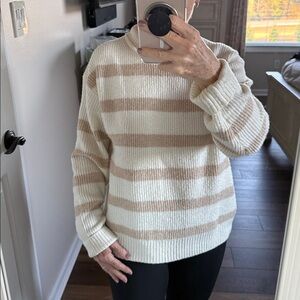 American Eagle Outfitters Cream and Tan Striped Sweater